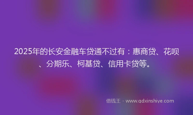 2025年的长安金融车贷通不过有：惠商贷、花呗、分期乐、柯基贷、信用卡贷等。
