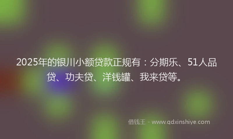 2025年的银川小额贷款正规有：分期乐、51人品贷、功夫贷、洋钱罐、我来贷等。