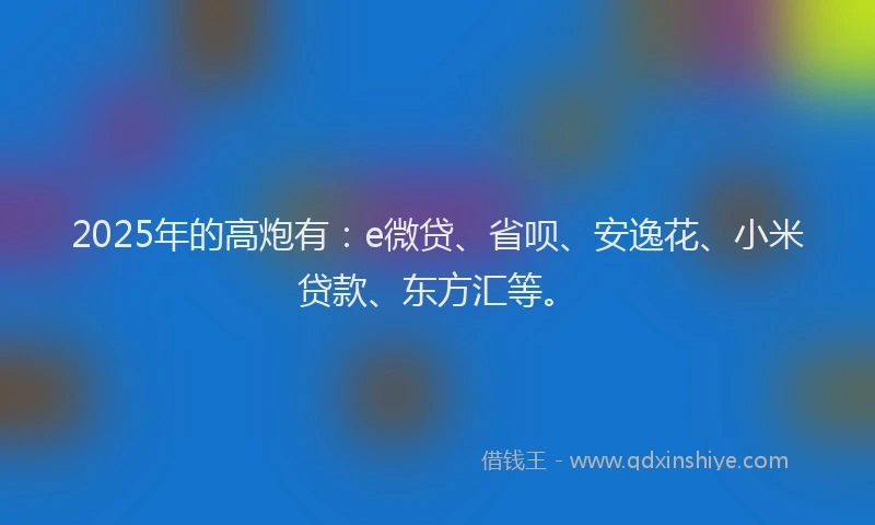 2025年的高炮有：e微贷、省呗、安逸花、小米贷款、东方汇等。