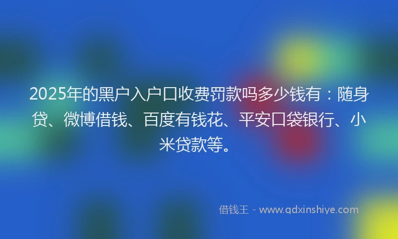 2025年的黑户入户口收费罚款吗多少钱有：随身贷、微博借钱、百度有钱花、平安口袋银行、小米贷款等。