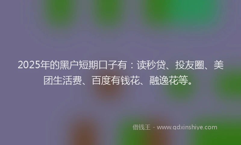 2025年的黑户短期口子有：读秒贷、投友圈、美团生活费、百度有钱花、融逸花等。
