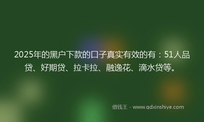 2025年的黑户下款的口子真实有效的有：51人品贷、好期贷、拉卡拉、融逸花、滴水贷等。