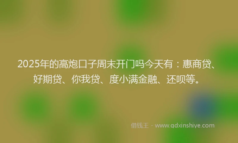 2025年的高炮口子周末开门吗今天有：惠商贷、好期贷、你我贷、度小满金融、还呗等。