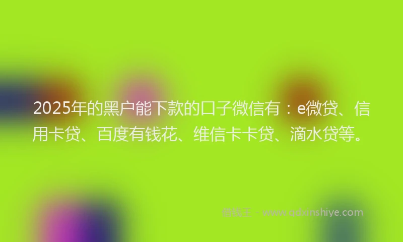 2025年的黑户能下款的口子微信有：e微贷、信用卡贷、百度有钱花、维信卡卡贷、滴水贷等。