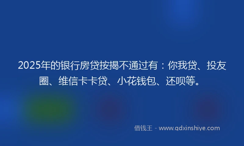 2025年的银行房贷按揭不通过有：你我贷、投友圈、维信卡卡贷、小花钱包、还呗等。