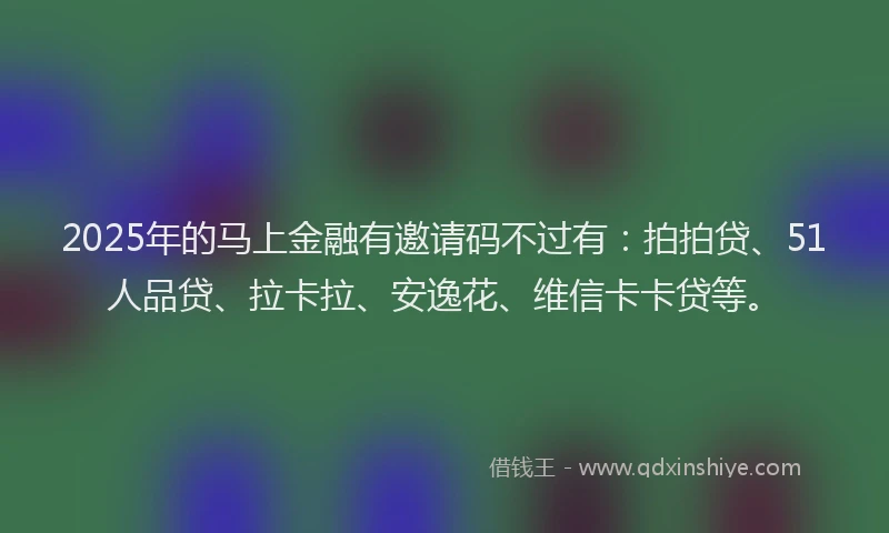 2025年的马上金融有邀请码不过有:拍拍贷、51人品贷、拉卡拉、安逸花、维信卡卡贷等。