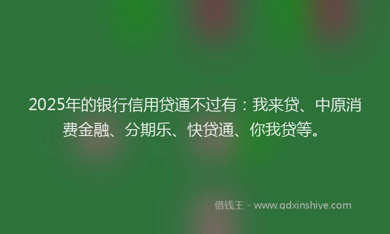 2025年的银行信用贷通不过有：我来贷、中原消费金融、分期乐、快贷通、你我贷等。