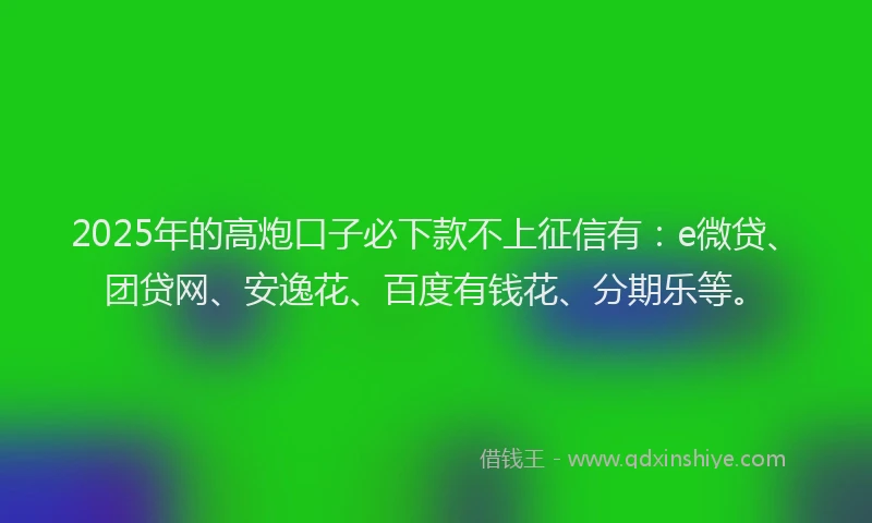 2025年的高炮口子必下款不上征信有：e微贷、团贷网、安逸花、百度有钱花、分期乐等。