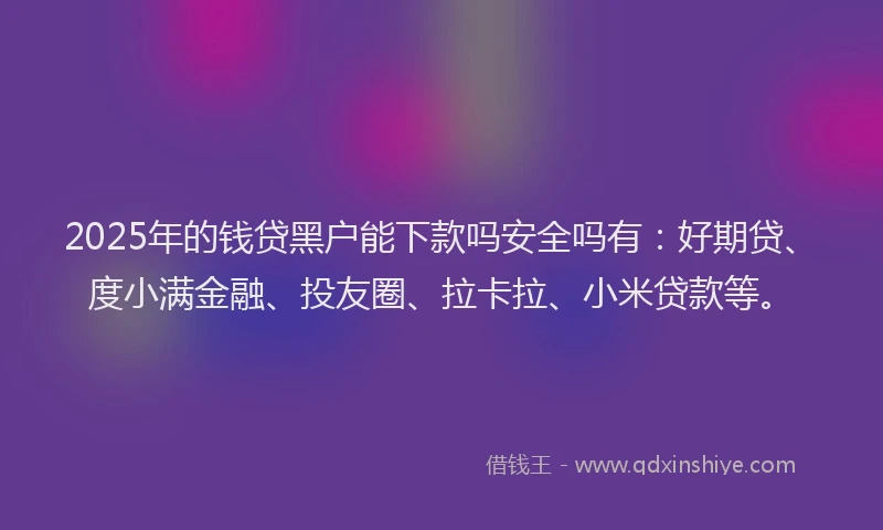 2025年的钱贷黑户能下款吗安全吗有：好期贷、度小满金融、投友圈、拉卡拉、小米贷款等。