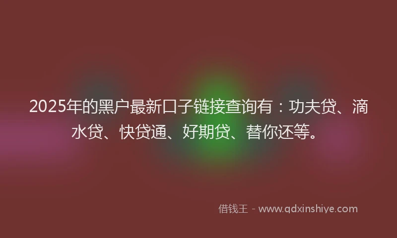 2025年的黑户最新口子链接查询有：功夫贷、滴水贷、快贷通、好期贷、替你还等。