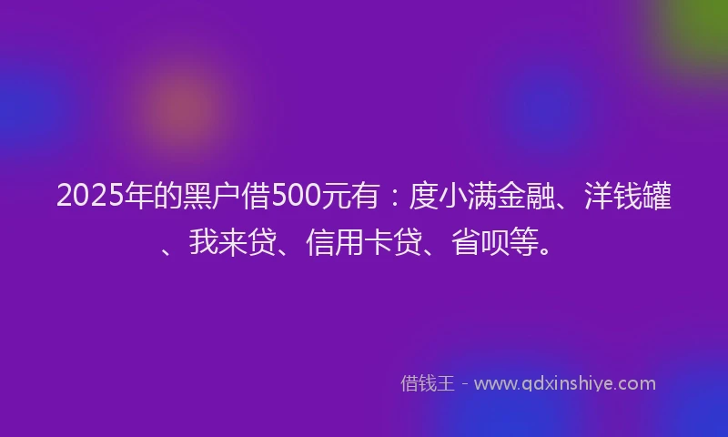 2025年的黑户借500元有：度小满金融、洋钱罐、我来贷、信用卡贷、省呗等。