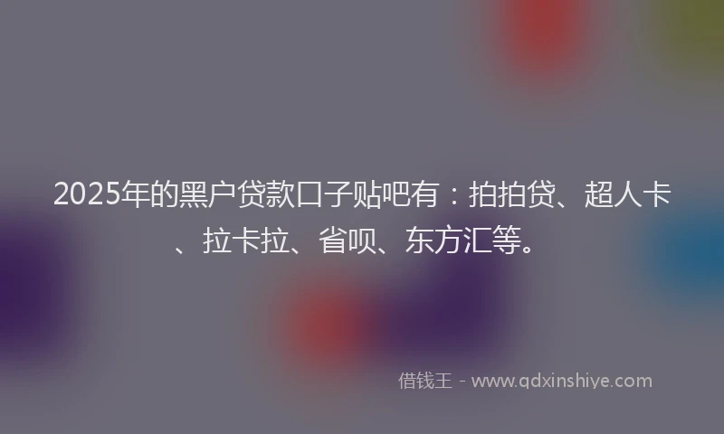 2025年的黑户贷款口子贴吧有：拍拍贷、超人卡、拉卡拉、省呗、东方汇等。