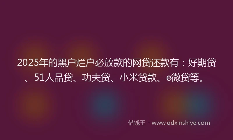 2025年的黑户烂户必放款的网贷还款有：好期贷、51人品贷、功夫贷、小米贷款、e微贷等。