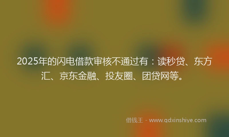2025年的闪电借款审核不通过有：读秒贷、东方汇、京东金融、投友圈、团贷网等。
