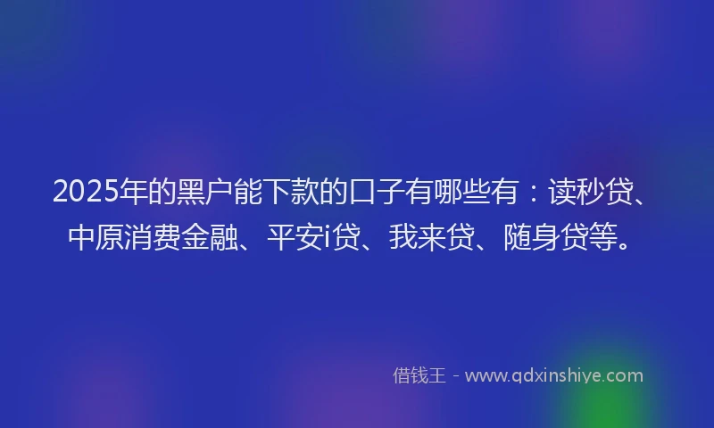 2025年的黑户能下款的口子有哪些有：读秒贷、中原消费金融、平安i贷、我来贷、随身贷等。