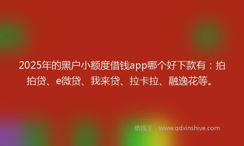 2025年的黑户小额度借钱app哪个好下款有：拍拍贷、e微贷、我来贷、拉卡拉、融逸花等。