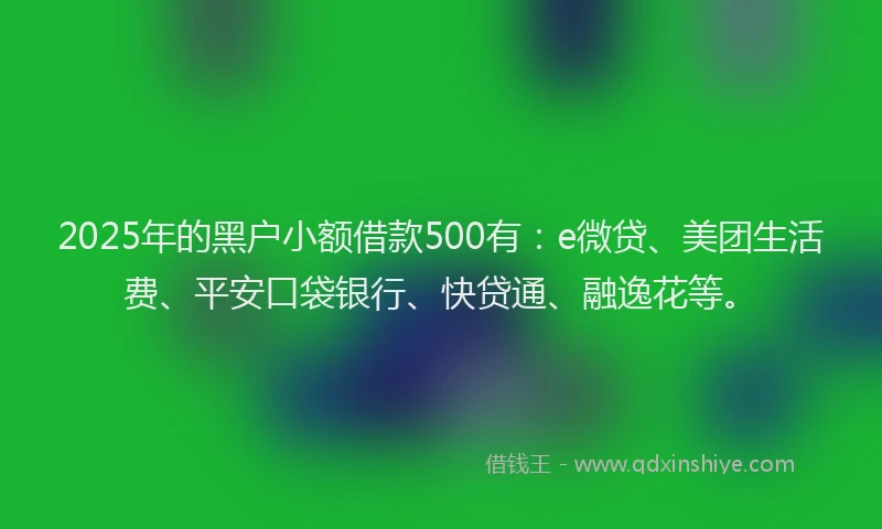 2025年的黑户小额借款500有：e微贷、美团生活费、平安口袋银行、快贷通、融逸花等。