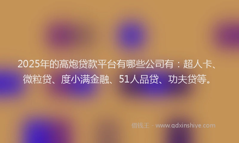 2025年的高炮贷款平台有哪些公司有：超人卡、微粒贷、度小满金融、51人品贷、功夫贷等。