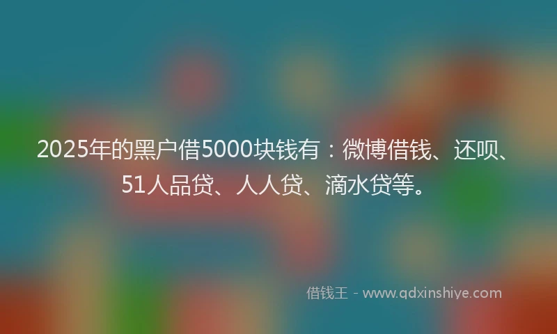 2025年的黑户借5000块钱有：微博借钱、还呗、51人品贷、人人贷、滴水贷等。