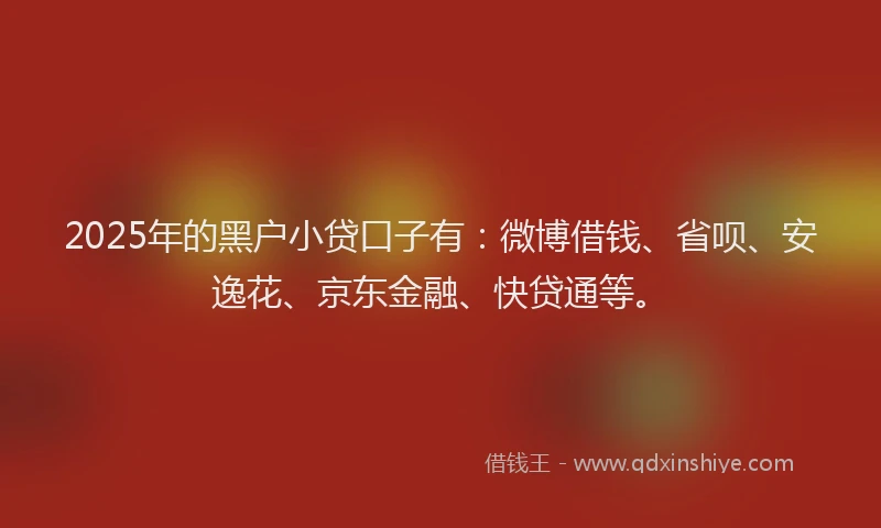 2025年的黑户小贷口子有：微博借钱、省呗、安逸花、京东金融、快贷通等。