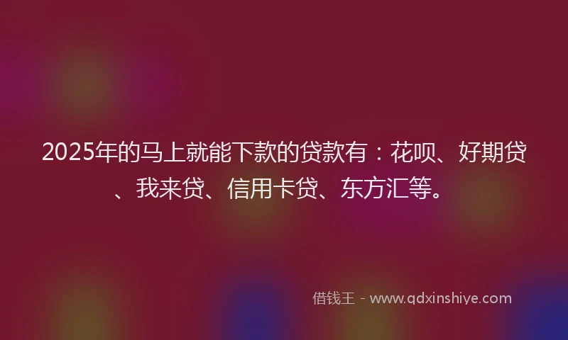 2025年的马上就能下款的贷款有：花呗、好期贷、我来贷、信用卡贷、东方汇等。