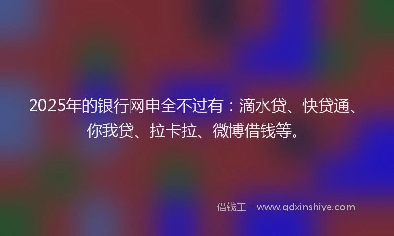2025年的银行网申全不过有：滴水贷、快贷通、你我贷、拉卡拉、微博借钱等。