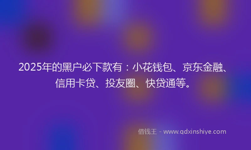 2025年的黑户必下款有：小花钱包、京东金融、信用卡贷、投友圈、快贷通等。