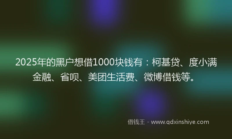 2025年的黑户想借1000块钱有：柯基贷、度小满金融、省呗、美团生活费、微博借钱等。