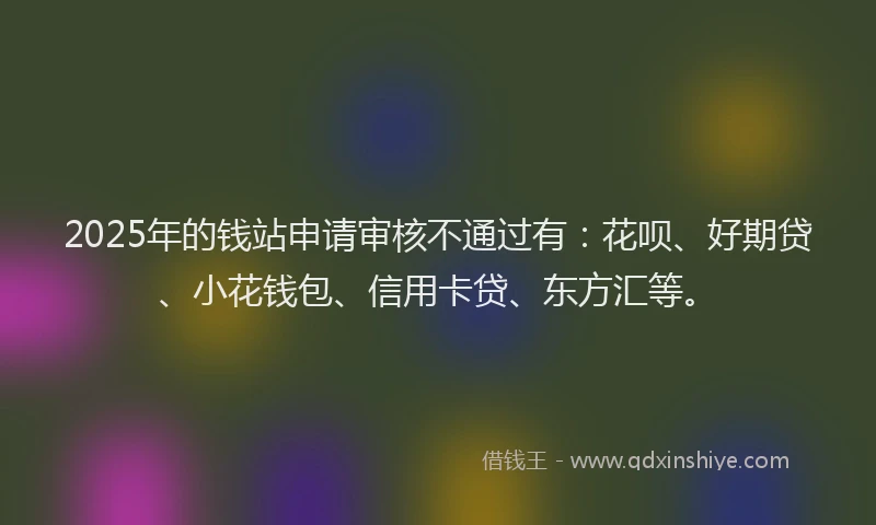 2025年的钱站申请审核不通过有：花呗、好期贷、小花钱包、信用卡贷、东方汇等。