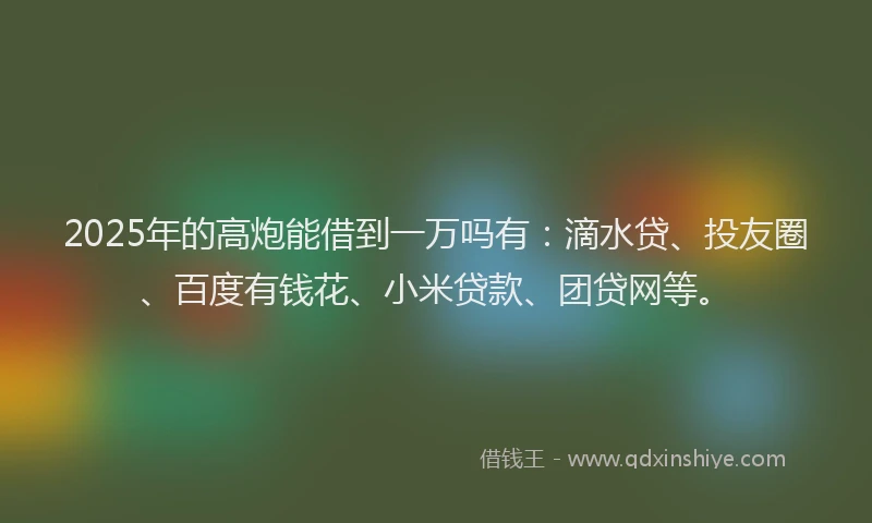 2025年的高炮能借到一万吗有：滴水贷、投友圈、百度有钱花、小米贷款、团贷网等。