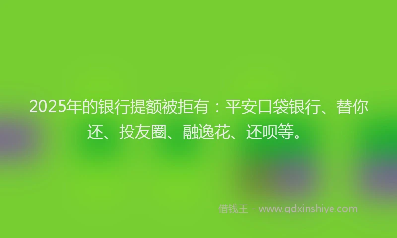 2025年的银行提额被拒有：平安口袋银行、替你还、投友圈、融逸花、还呗等。