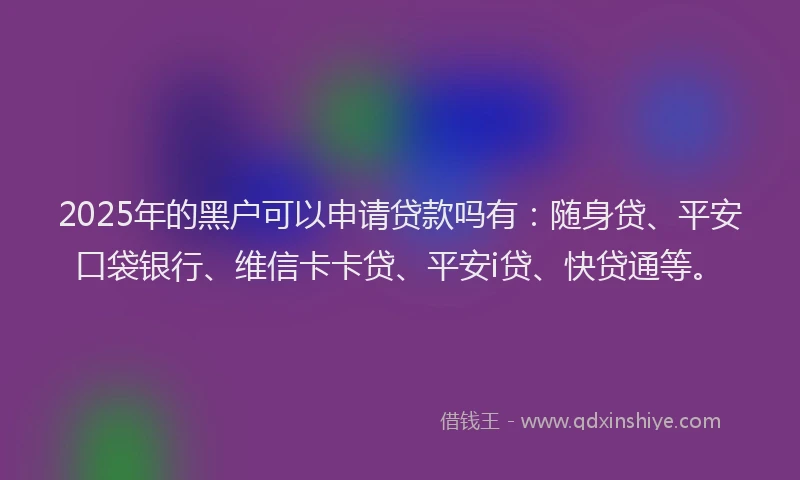 2025年的黑户可以申请贷款吗有：随身贷、平安口袋银行、维信卡卡贷、平安i贷、快贷通等。