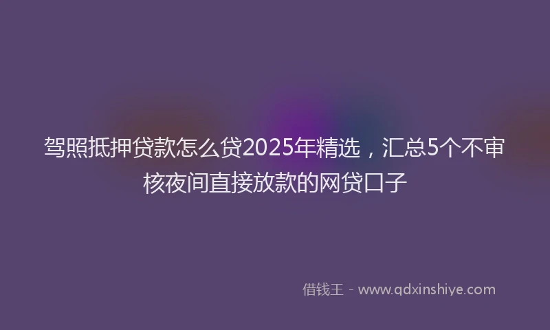 驾照抵押贷款怎么贷2025年精选，汇总5个不审核夜间直接放款的网贷口子