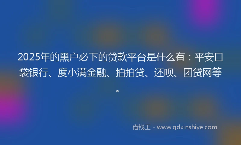 2025年的黑户必下的贷款平台是什么有：平安口袋银行、度小满金融、拍拍贷、还呗、团贷网等。