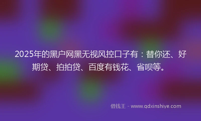 2025年的黑户网黑无视风控口子有：替你还、好期贷、拍拍贷、百度有钱花、省呗等。