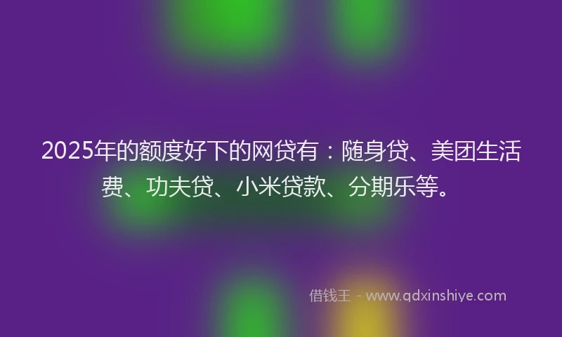 2025年的额度好下的网贷有：随身贷、美团生活费、功夫贷、小米贷款、分期乐等。