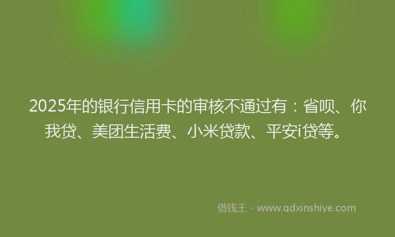 2025年的银行信用卡的审核不通过有：省呗、你我贷、美团生活费、小米贷款、平安i贷等。