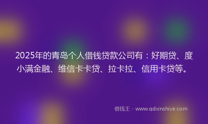 2025年的青岛个人借钱贷款公司有：好期贷、度小满金融、维信卡卡贷、拉卡拉、信用卡贷等。