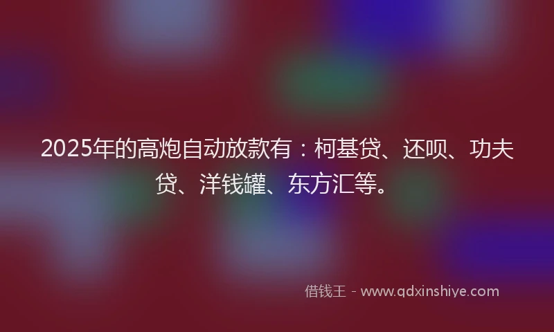 2025年的高炮自动放款有：柯基贷、还呗、功夫贷、洋钱罐、东方汇等。