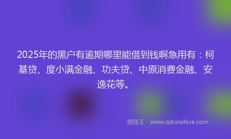 2025年的黑户有逾期哪里能借到钱啊急用有：柯基贷、度小满金融、功夫贷、中原消费金融、安逸花等。