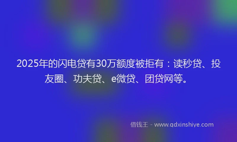 2025年的闪电贷有30万额度被拒有：读秒贷、投友圈、功夫贷、e微贷、团贷网等。