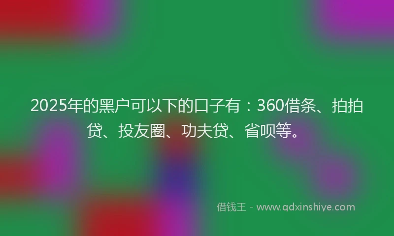2025年的黑户可以下的口子有：360借条、拍拍贷、投友圈、功夫贷、省呗等。