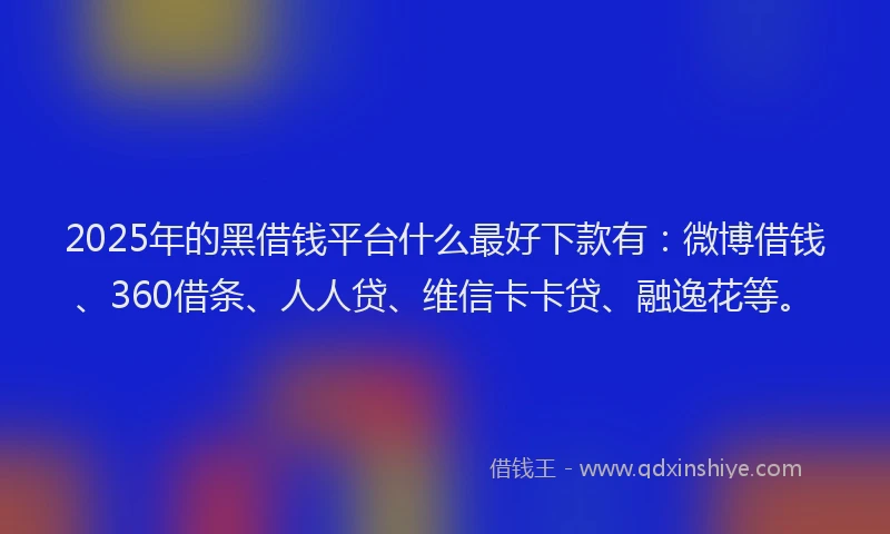 2025年的黑借钱平台什么最好下款有：微博借钱、360借条、人人贷、维信卡卡贷、融逸花等。