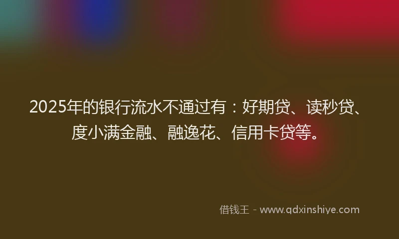 2025年的银行流水不通过有：好期贷、读秒贷、度小满金融、融逸花、信用卡贷等。