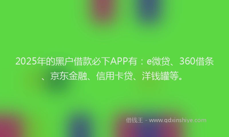 2025年的黑户借款必下APP有：e微贷、360借条、京东金融、信用卡贷、洋钱罐等。