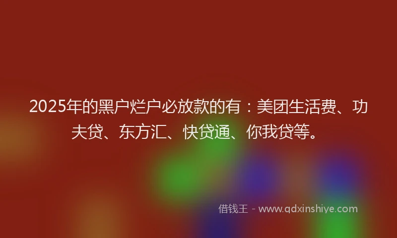 2025年的黑户烂户必放款的有：美团生活费、功夫贷、东方汇、快贷通、你我贷等。
