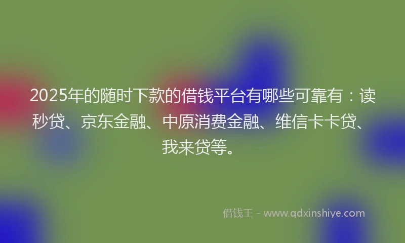2025年的随时下款的借钱平台有哪些可靠有：读秒贷、京东金融、中原消费金融、维信卡卡贷、我来贷等。