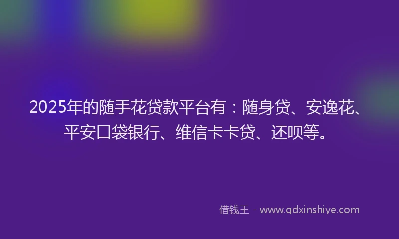 2025年的随手花贷款平台有：随身贷、安逸花、平安口袋银行、维信卡卡贷、还呗等。