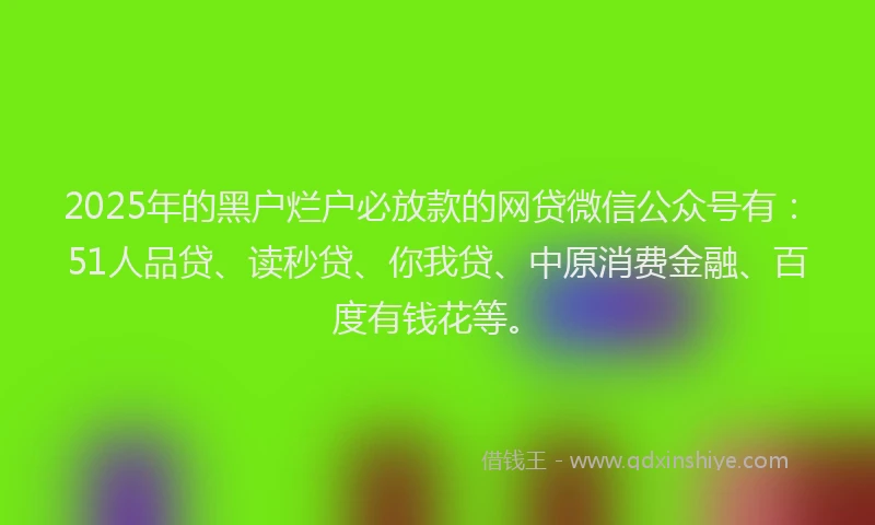 2025年的黑户烂户必放款的网贷微信公众号有：51人品贷、读秒贷、你我贷、中原消费金融、百度有钱花等。