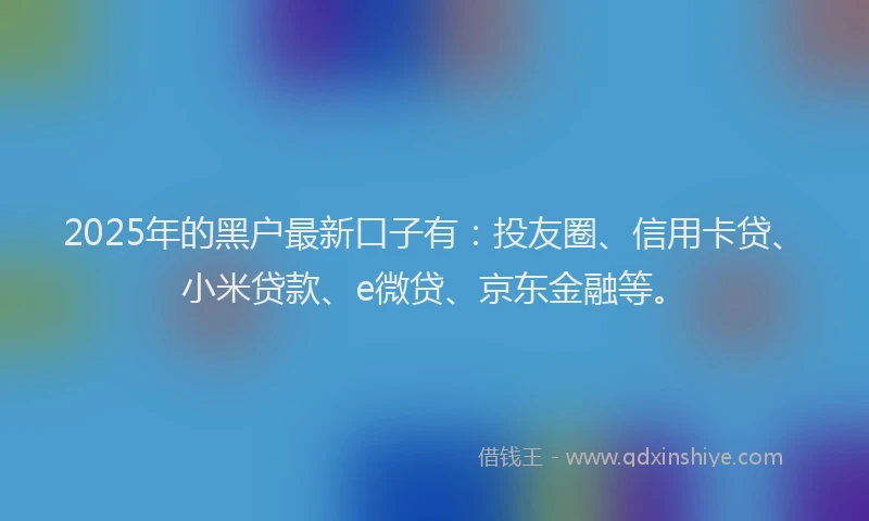 2025年的黑户最新口子有：投友圈、信用卡贷、小米贷款、e微贷、京东金融等。